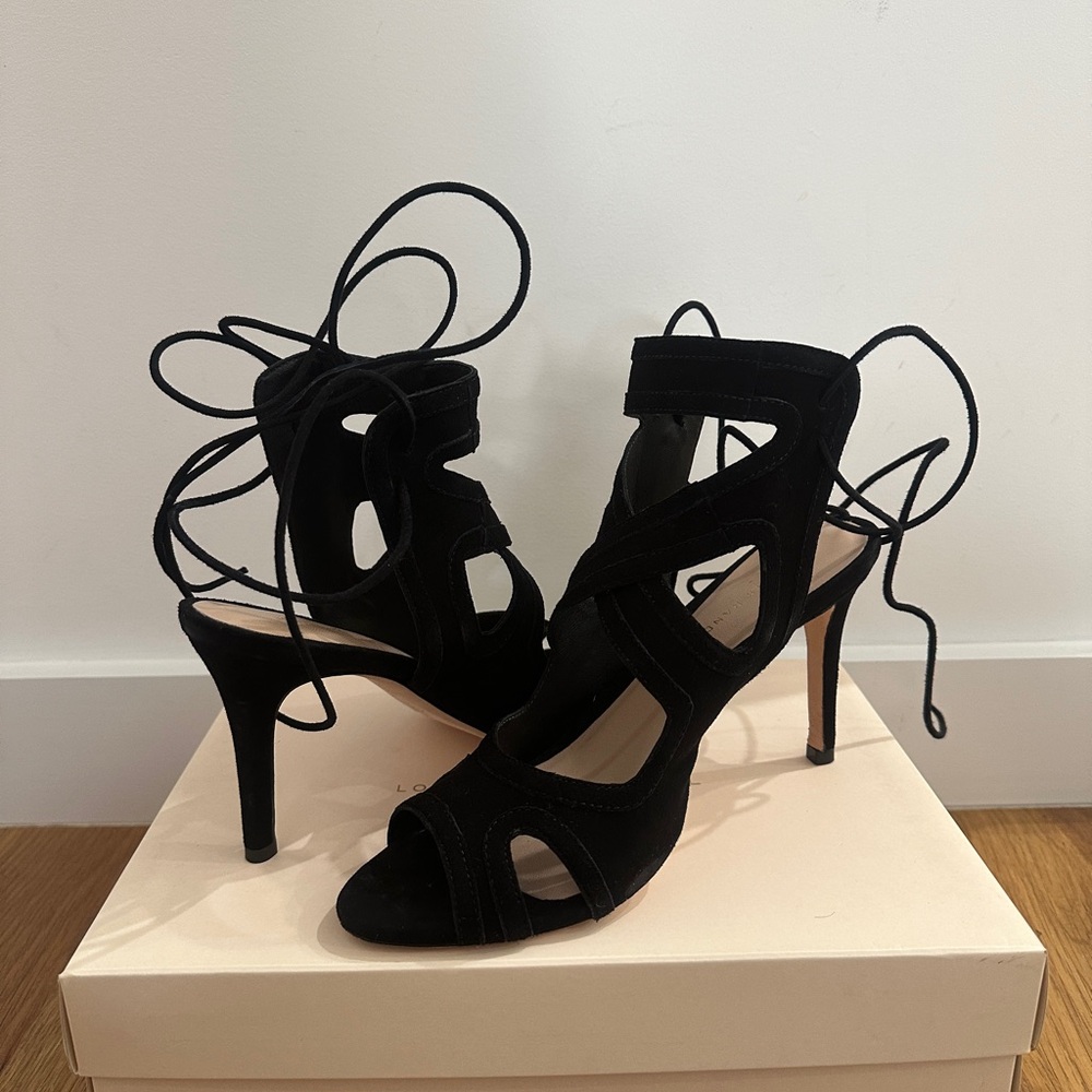 Loeffler Randall black suede lace up heels size 8.5